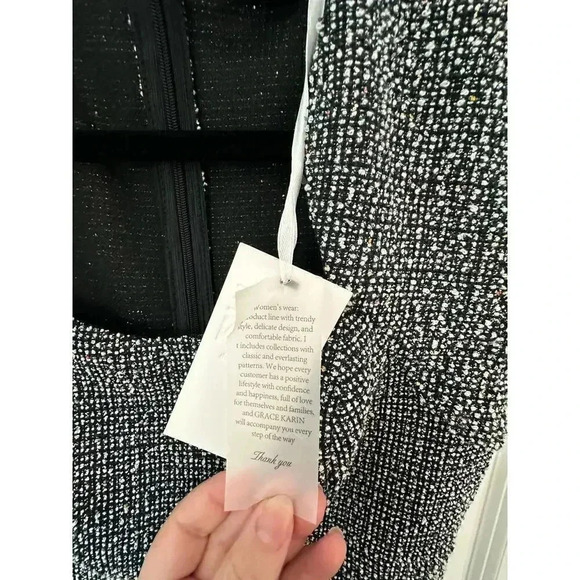 Grace Karin | NWT | Black Tweed Pencil Dress | Cap Sleeve Pencil Dress | Work - Picture 7 of 8